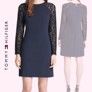 Tommy Hilfiger Navy Lace Sleeve Dress